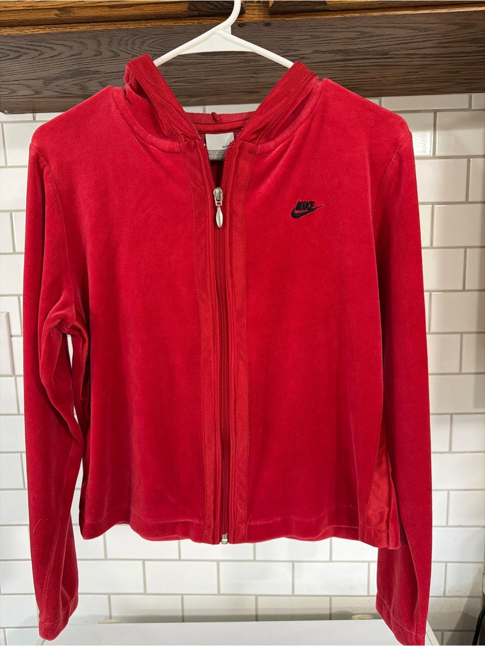 Nike Vintage Velour Full Zip Sport Scarlet Athletic Hoodie SZ M